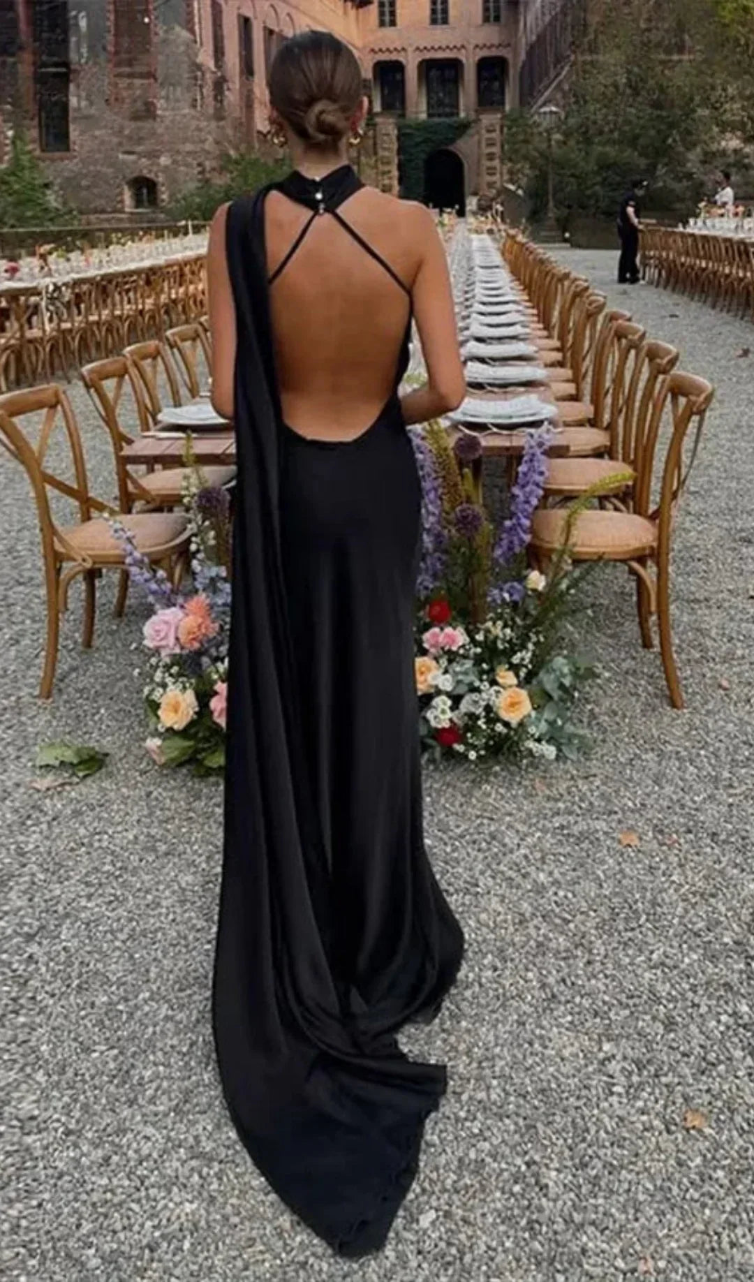 Women's Draped Maxi Dress Elegant One-Shoulder