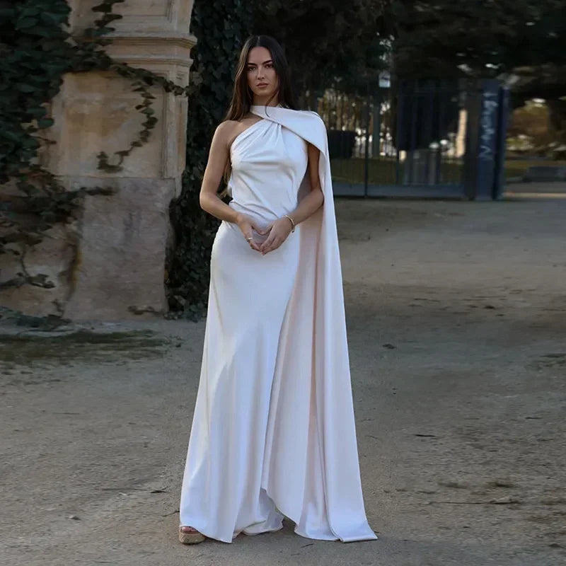 Women's Draped Maxi Dress Elegant One-Shoulder