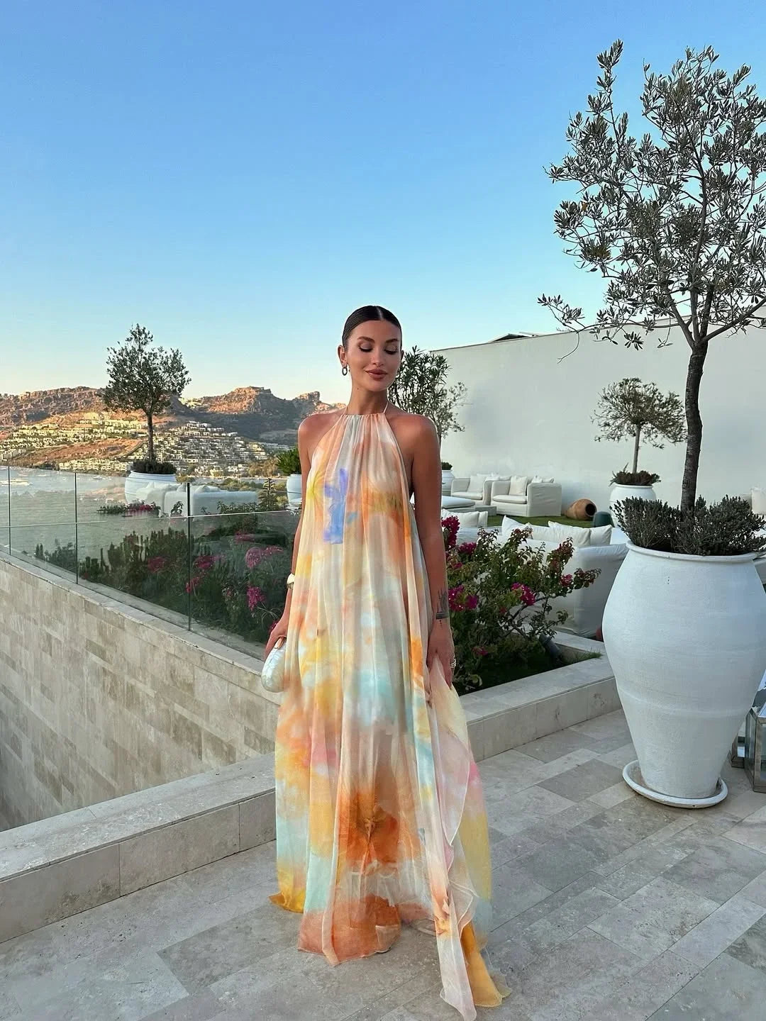 Women's Maxi Dress Printed Backless Summer Elegance