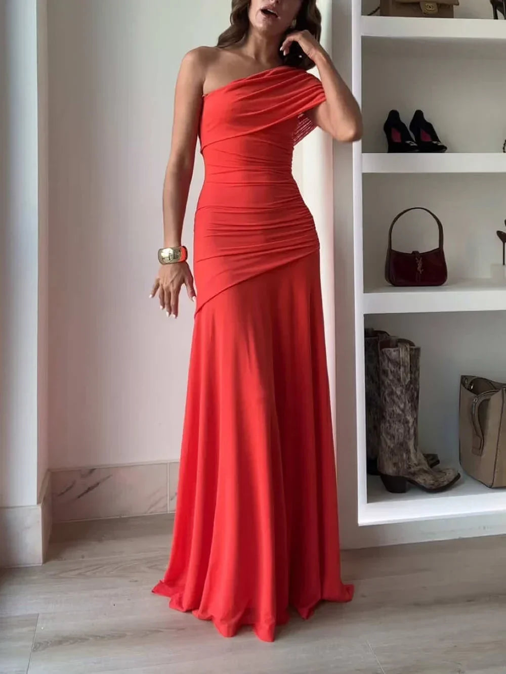 Women's Maxi Dress Asymmetrical Ruched Evening Wear