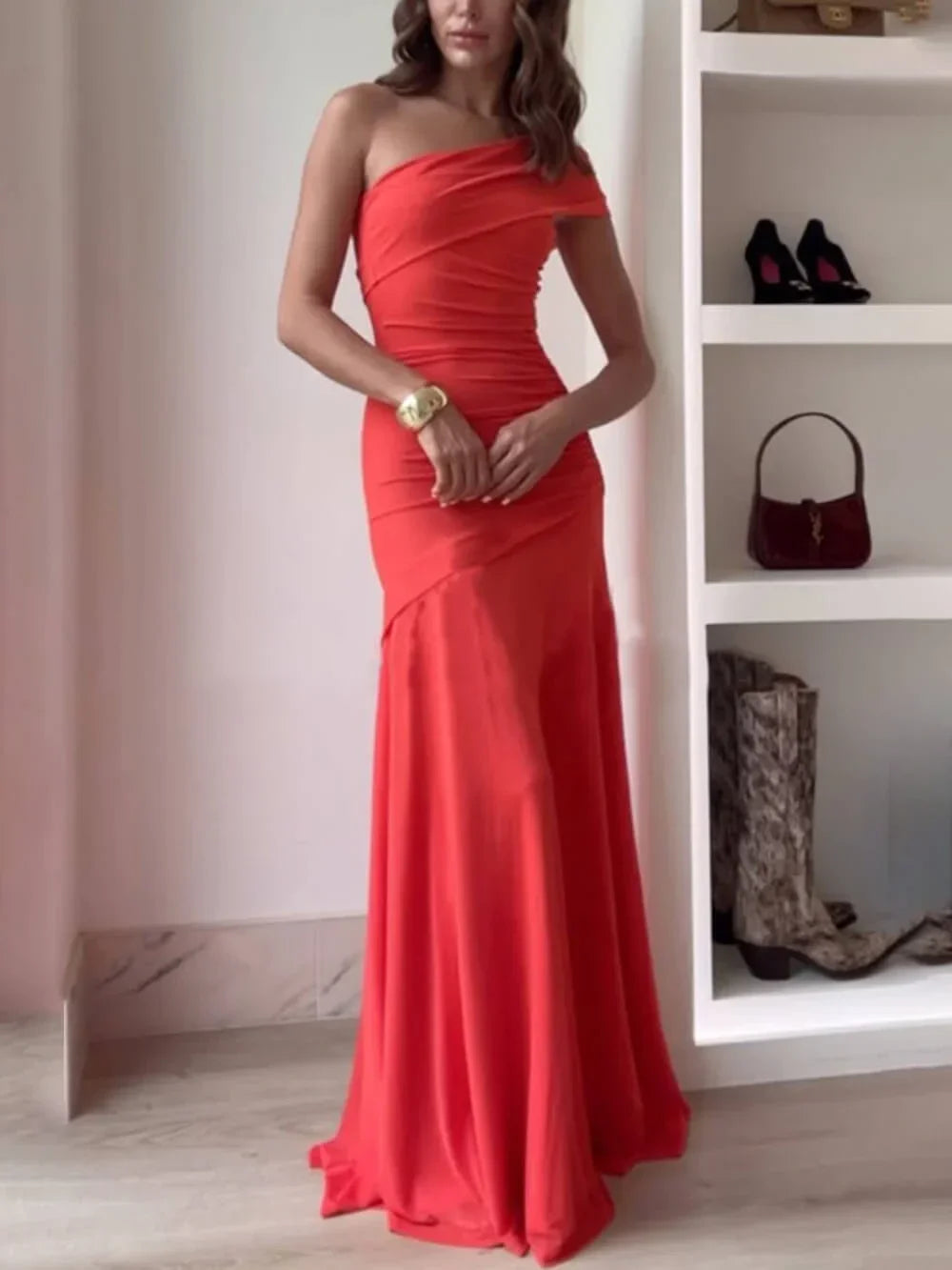 Women's Maxi Dress Asymmetrical Ruched Evening Wear