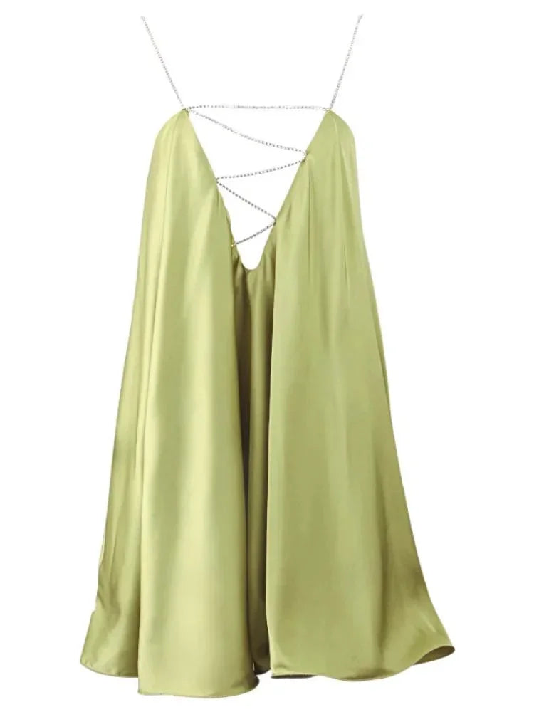 Mini Dress Women's Evening Party Flowy Chain Detail