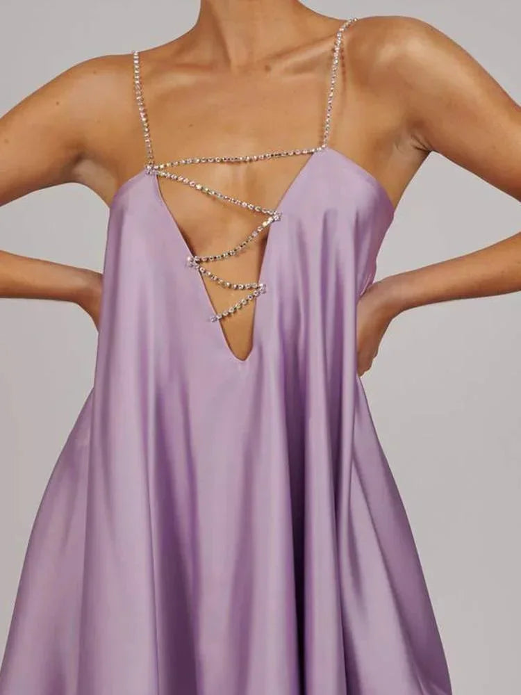 Mini Dress Women's Evening Party Flowy Chain Detail