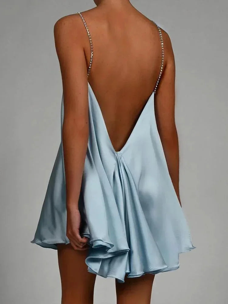 Mini Dress Women's Evening Party Flowy Chain Detail