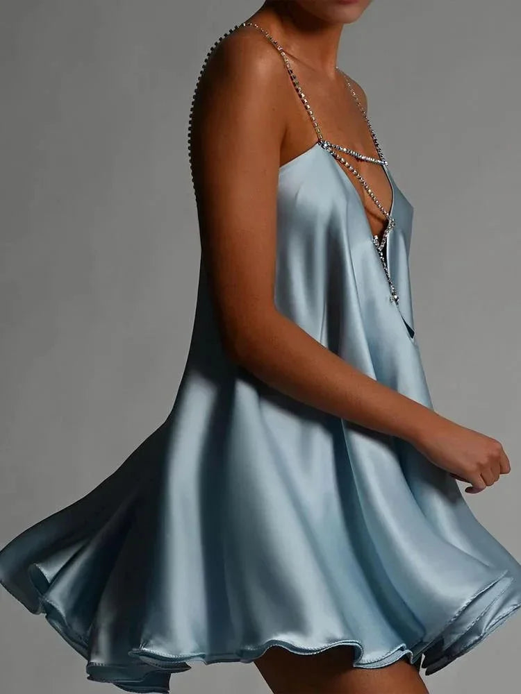 Mini Dress Women's Evening Party Flowy Chain Detail