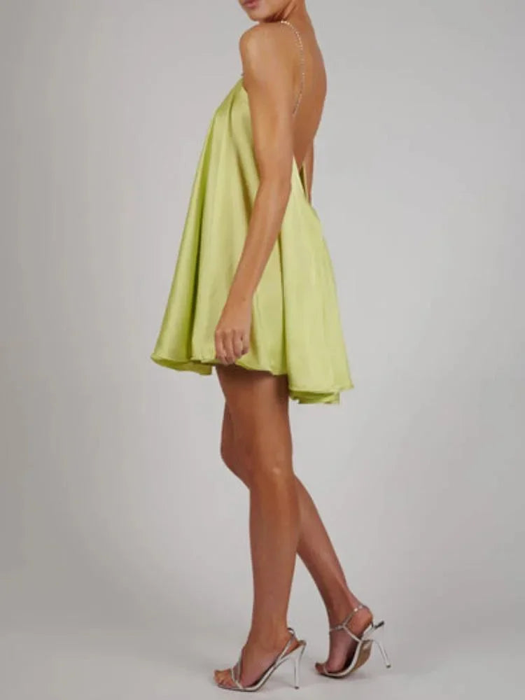 Mini Dress Women's Evening Party Flowy Chain Detail