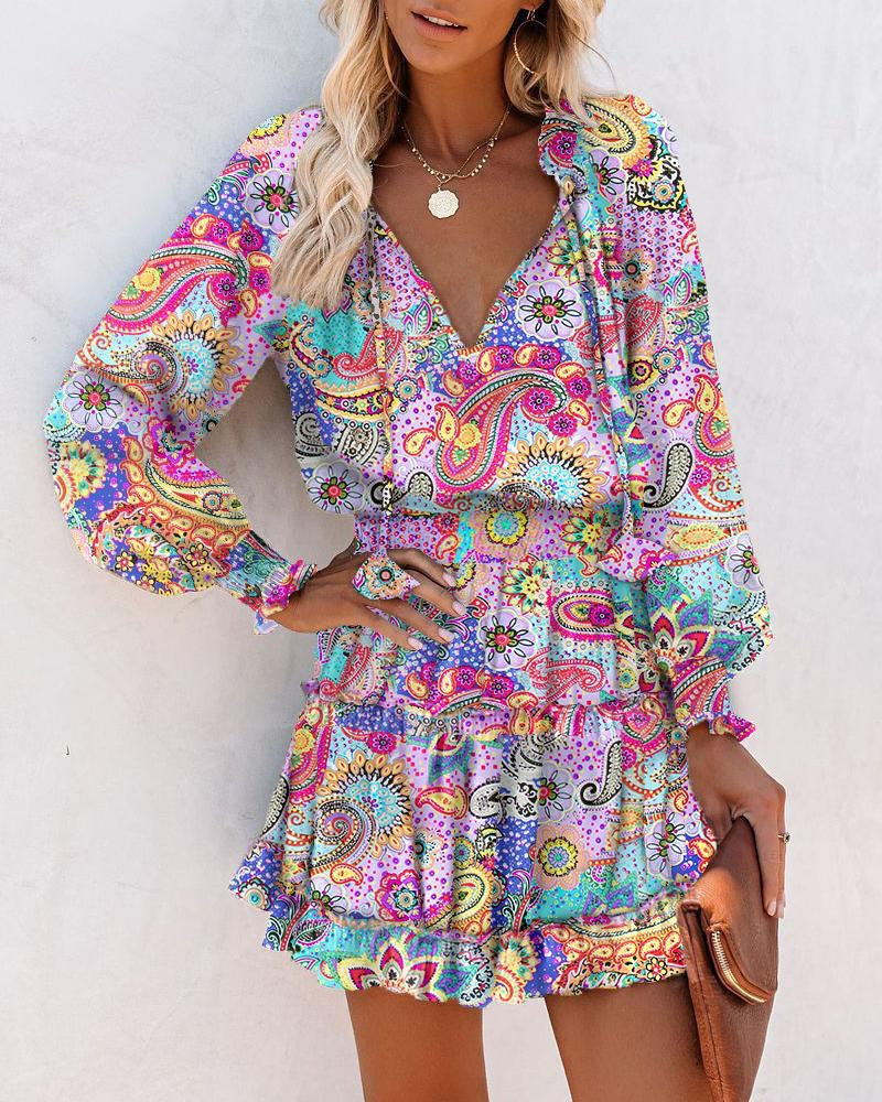 Women's Floral Mini Dress V-Neck Smocked Waist