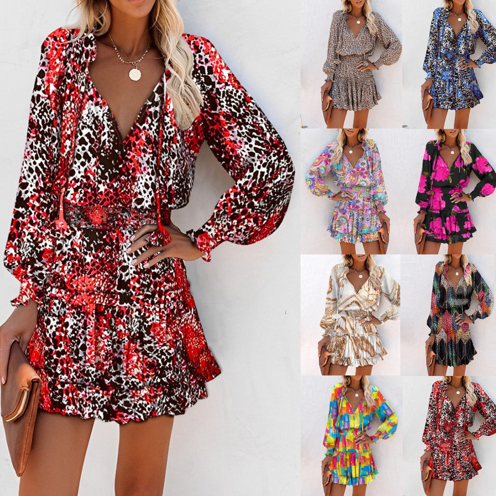 Women's Floral Mini Dress V-Neck Smocked Waist