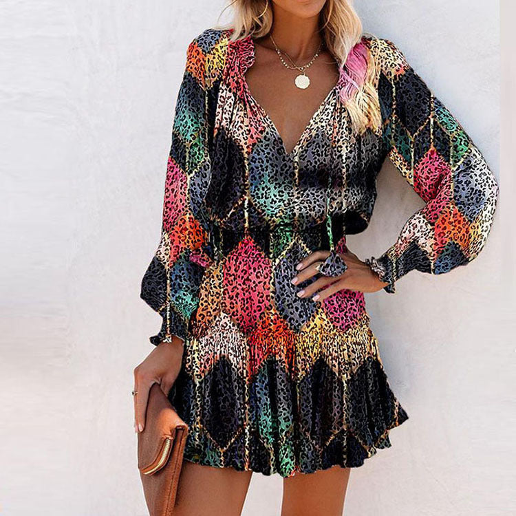 Women's Floral Mini Dress V-Neck Smocked Waist