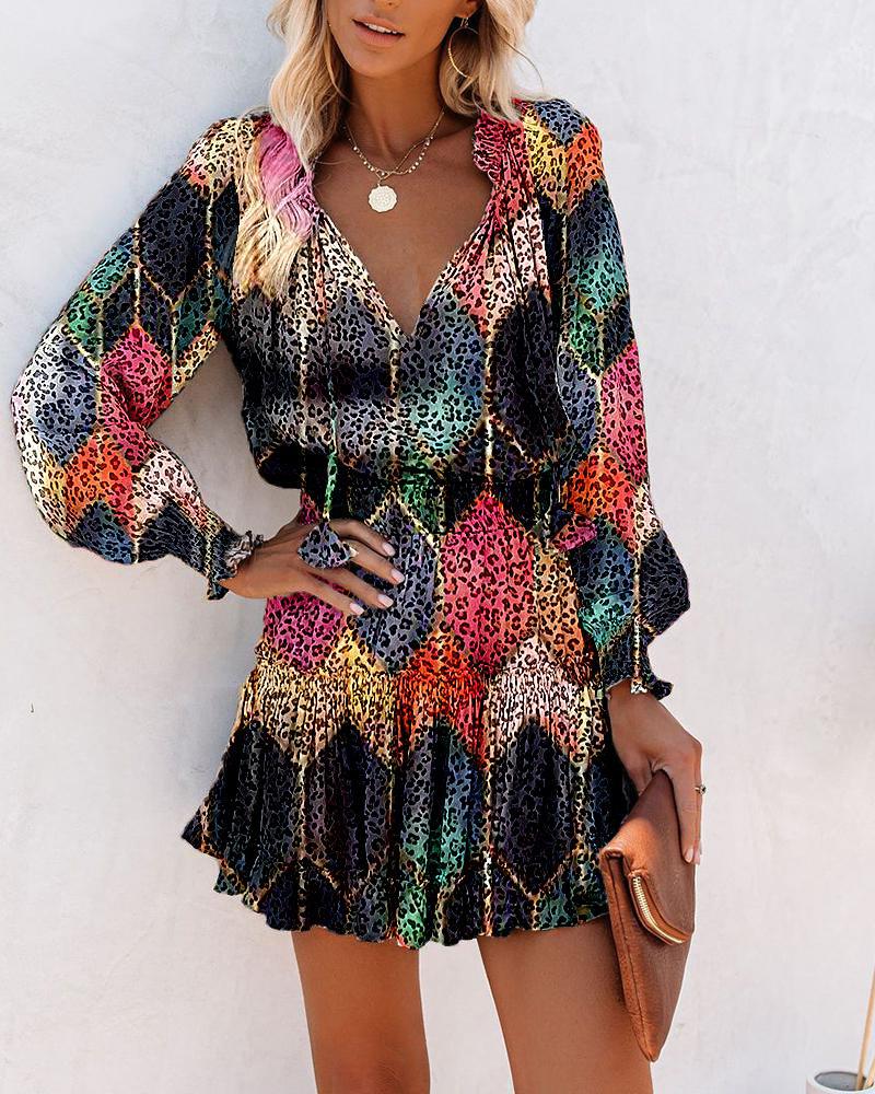 Women's Floral Mini Dress V-Neck Smocked Waist
