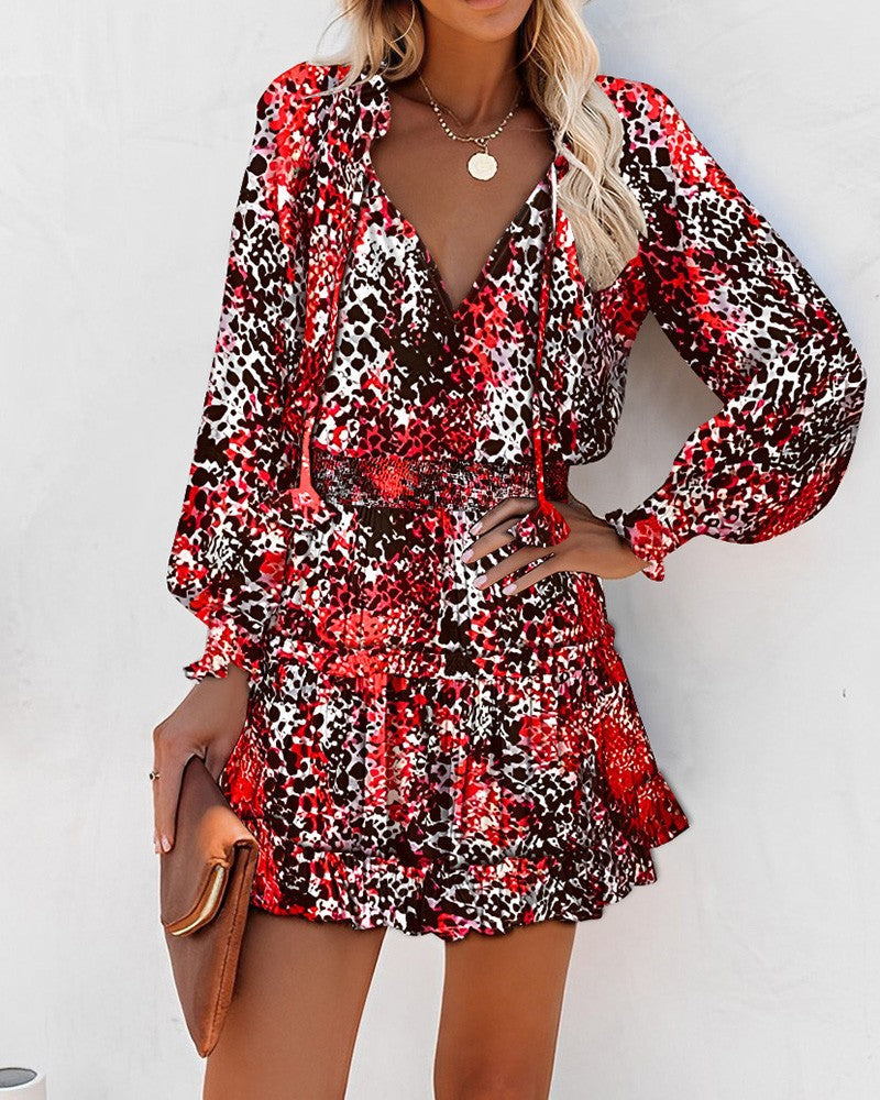 Women's Floral Mini Dress V-Neck Smocked Waist
