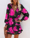 Women's Floral Mini Dress V-Neck Smocked Waist